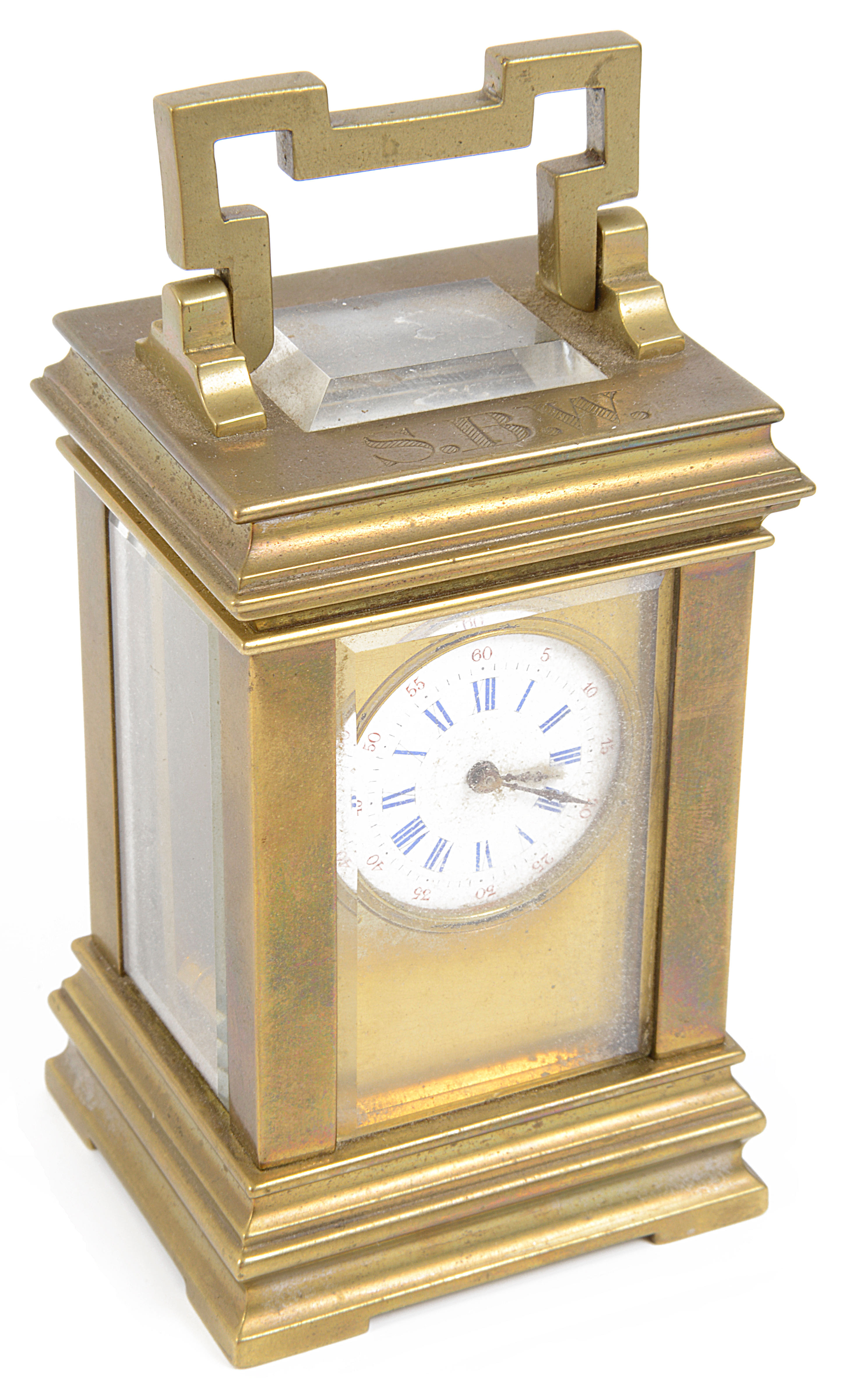 A late 19th century Fr. gilt brass five pane miniature carriage clock