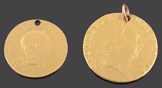A George III gold spade Guinea, 1787 and a George III gold half Guinea, 1804