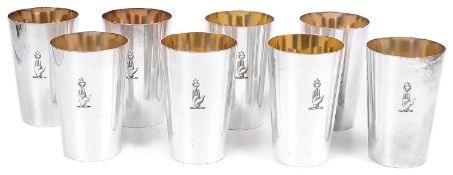 A set of eight Irish silver plated beakers c.1900