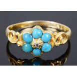 A delicate early Victorian diamond and turquoise forget me not cluster ring