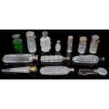 19th century and later mostly silver mounted glass smelling salts, scent bottles and flasks