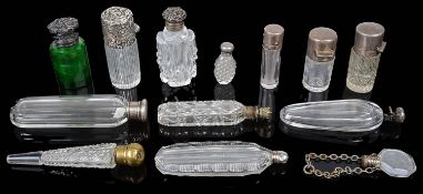 19th century and later mostly silver mounted glass smelling salts, scent bottles and flasks