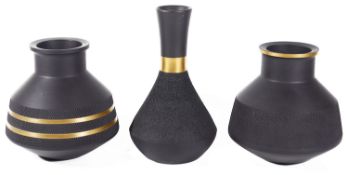 Three contemporary Wedgwood black basalt vases design by David Puxley c.1960
