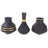 Three contemporary Wedgwood black basalt vases design by David Puxley c.1960