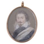 A 19th century Brit. school portrait miniature of gentleman in early 17th century style