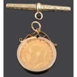 A George V gold half sovereign 1911 in a 9ct gold pendant mount