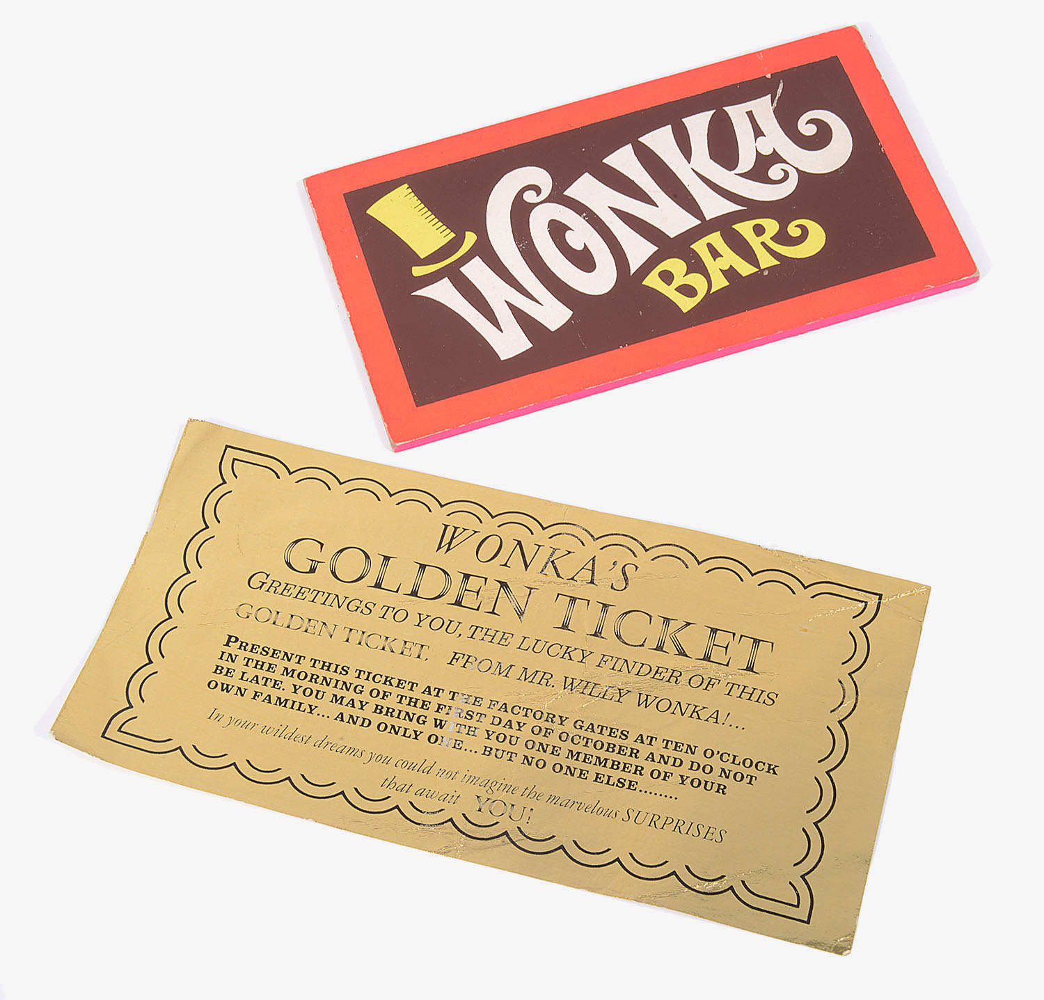 A Golden Ticket and Wonka Bar from Willy Wonka & the Chocolate Factory