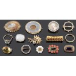 A collection of Georgian brooches and later jewellery