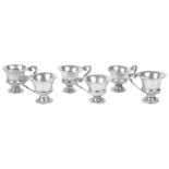 A set of six near matching mid 19th century Italian .834 silver tots