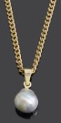 A single cultured grey baroque pearl pendant on chain