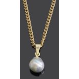 A single cultured grey baroque pearl pendant on chain