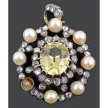 A charming early Victorian/late Georgian yellow topaz and diamond pendant