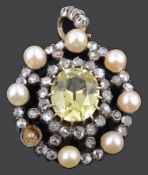 A charming early Victorian/late Georgian yellow topaz and diamond pendant