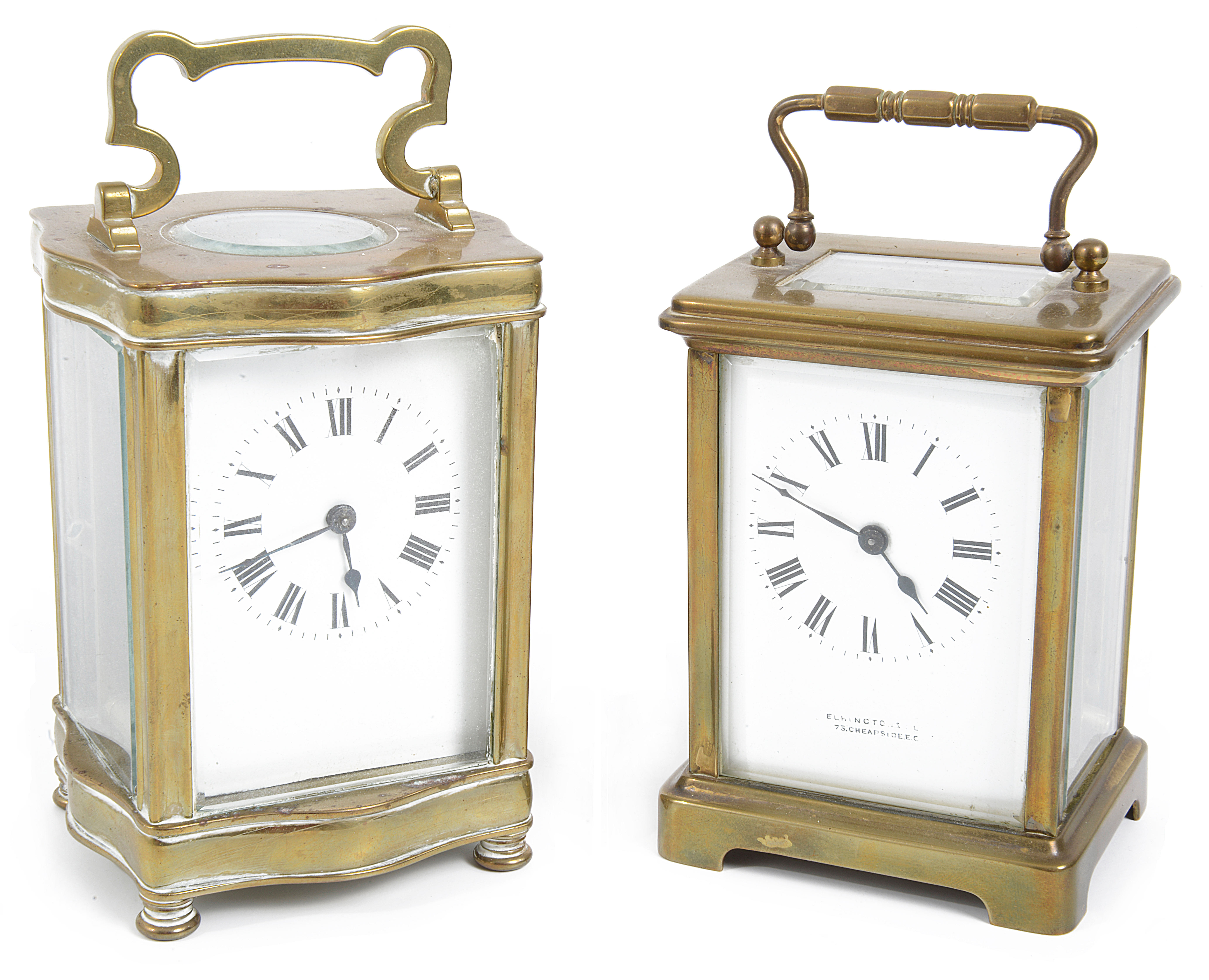 Two early 20th century Fr. brass five pane carriage clocks