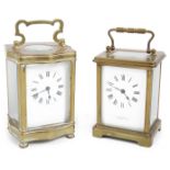 Two early 20th century Fr. brass five pane carriage clocks