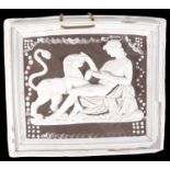 A mid 19th century Staffordshire pottery pearlware relief wall plaque, "Antiocles and the lion"