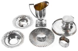 A George VI silver capstan inkwell and other 20th century silver items