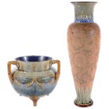 A Royal Doulton stoneware Art Nouveau three handled vase / pot