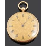 A ladies late 19th century Swiss 18K gold open faced pocket watch