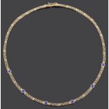A contemporary Continental 14k gold lapis lazuli set necklace