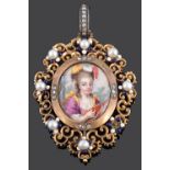 A Renaissance style diamond and enamel portrait pendant