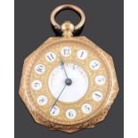 A ladies late 19th century continental 18K gold open faced pocket watch