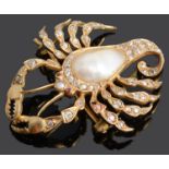 A Continental gold, blister pearl and diamond brooch in the form of a Scorpion