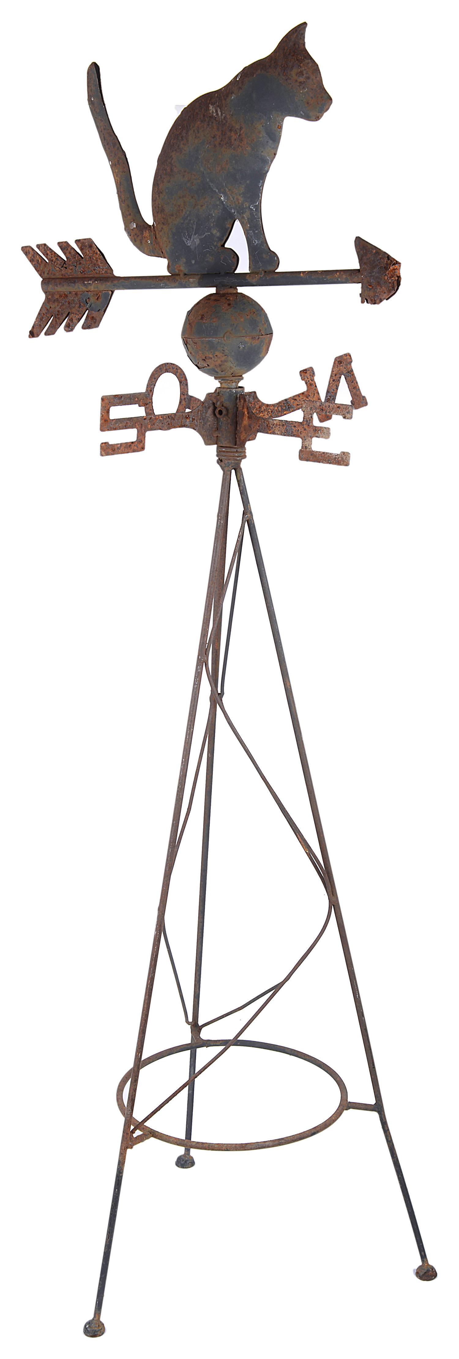 A Fr. black painted wrought iron weather vane