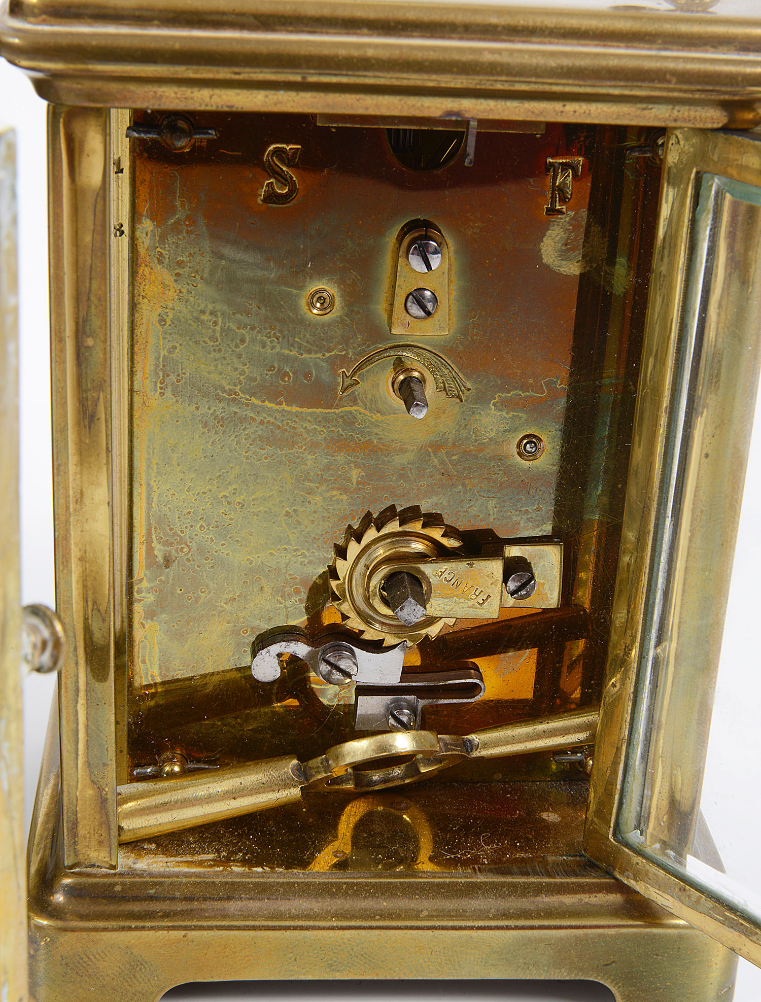 Two early 20th century Fr. brass five pane carriage clocks - Image 4 of 6