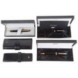 A Mont Blanc Meisterstuck black and gilt fountain pen; other (5)