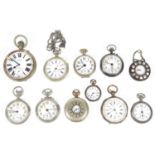 A collection of eleven mostly open faced pocket watches (Qty)