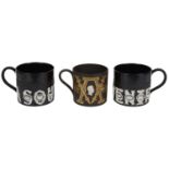 Three Wedgwood limited edition black Jasper ware mugs designed by David Guyatt (3)