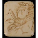 A late 19th Century Japanese carved ivory square tablet netsuke