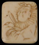 A late 19th Century Japanese carved ivory square tablet netsuke