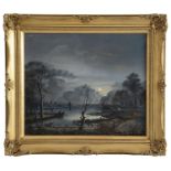 19th century Dutch school 'Moonlit river', oil on canvas