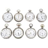 A collection of eight mostly Continental .935 silver cased open faced pocket watches, (8)