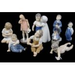Nine mostly Royal Copenhagen porcelain figures