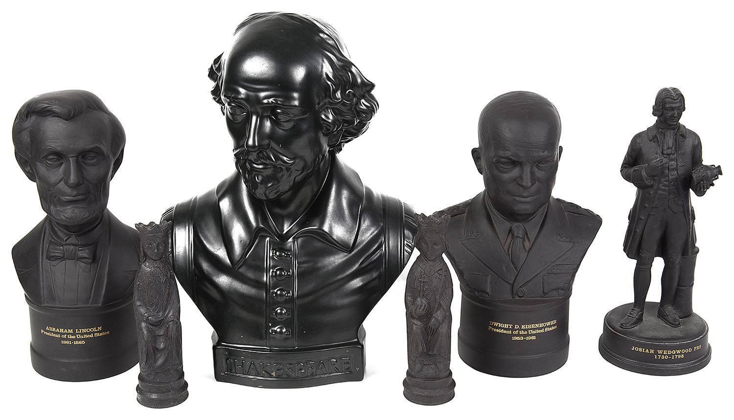 A group of Wedgwood black basalt busts and figures