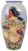 A modern Moorcroft Collectors Club pottery 'Finches' vase design by Sally Tuffin