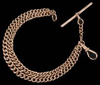 A 9ct rose gold double row watch Albert chain bracelet