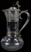 A late Victorian silver mounted glass claret jug