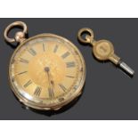 A late Victorian Swiss 14K gold ladies open faced pocket watch