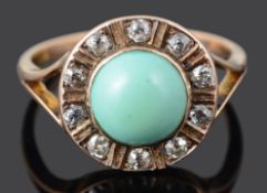 An attractive turquoise and diamond set cluster ring