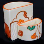 A Clarice Cliff Fantasque Farmhouse pattern cigarette and match holder