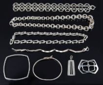 A collection of contemporary sterling silver jewellery