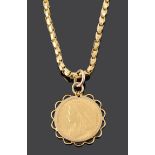 A Victorian 1899 fine gold sovereign pendant on chain