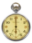 A Jaeger Le Coultre military issue chrome plated open faced pocket watch