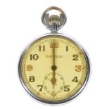 A Jaeger Le Coultre military issue chrome plated open faced pocket watch