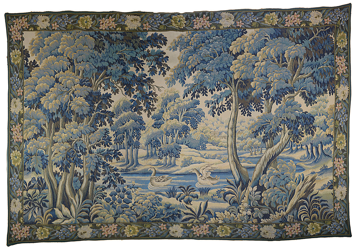 A large contemporary French Point de L'Halluin verdure tapestry wall hanging