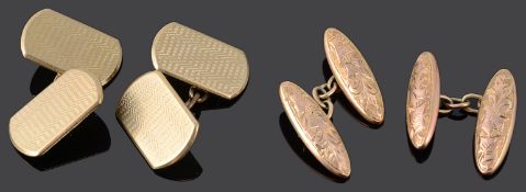 A pair of Art Deco 9ct gold cufflinks and another pair of 9ct gold cufflinks (2)